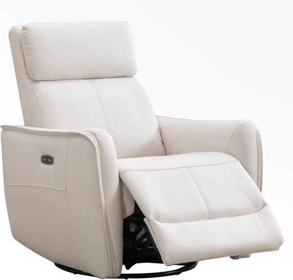 ANJ Swivel Recliner Chair, Glider Rocker Recliner for Nursery, Power Rocker Recliner Chair with USB Port, Upholstered Leathaire Electric Rocking Chair for Living Room, Bedroom, Beige