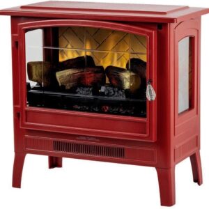 Country Living Infrared Freestanding Electric Fireplace Stove Heater in Deep Red | Provides Supplemental Zone Heat with Remote, Multiple Flame Colors, Metal Design with Faux Wooden Logs