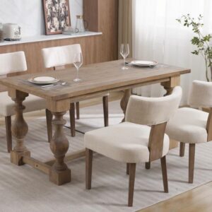 Linen Dining Chairs Set of 4, Modern Dining Chair with Wood Legs, Upholstered Dining Chairs for Dining Room, Kitchen, Vanity, Living Room, Beige