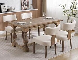 Linen Dining Chairs Set of 4, Modern Dining Chair with Wood Legs, Upholstered Dining Chairs for Dining Room, Kitchen, Vanity, Living Room, Beige