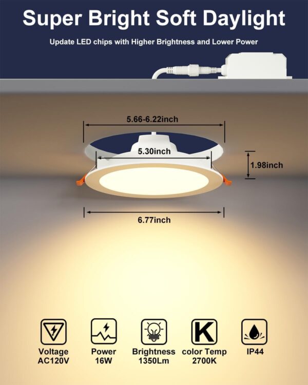 Smart Recessed Lighting 6 Inch Color Changing 16W LED Downlight,1350 Lumen Recessed Ceiling Light Compatible with Alexa,RGB & Cool White 5000K Dimmable by Bluetooth Control -12Pack - Image 7