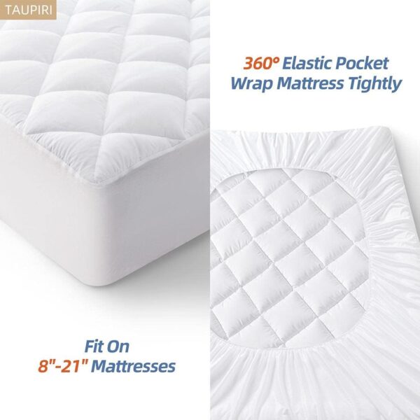 Taupiri Queen Quilted Mattress Pad Cover with Deep Pocket (8"-21"), Cooling Soft Pillowtop Bed Mattress Cover, White - Image 4