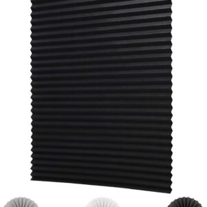 LUCKUP 2 Pack Cordless Light Filtering Pleated Fabric Shade,Easy to Cut and Install, with 4 Clips (36"x72"- 2 Pack, Black)