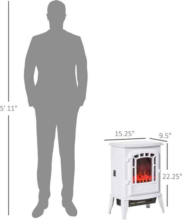HOMCOM 22" Free Standing Electric Fireplace Stove, Fire Place Heater with Realistic Flame Effect, Overheat Safety Protection, 750W / 1500W, White - Image 5