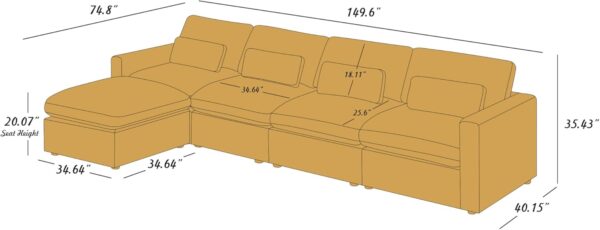 149" Oversized Modular Sectional Sofa, Extra Large L Shaped Couch with Reversible Chaise, 5 Seater Living Room Sofa Couch, Grey White - Image 2