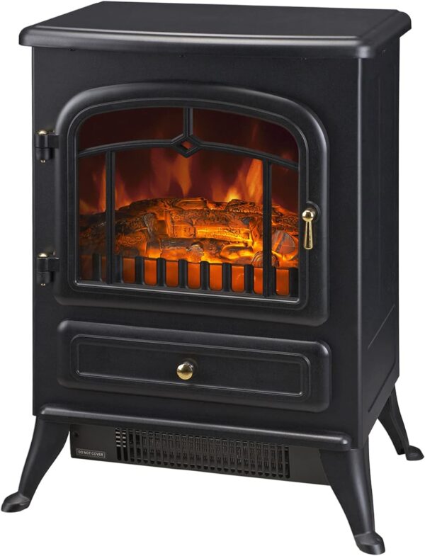 HOMCOM 22" Electric Fireplace Heater, Freestanding Fire Place Stove with Realistic LED Flames and Logs, and Overheating Protection, 750W/1500W, Black