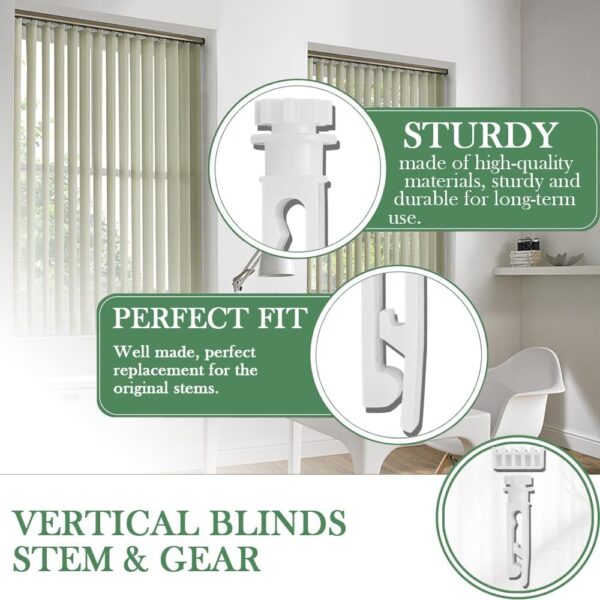 Vertical Blinds Replacement Stem and Gear, White Vertical Blind Stems, Vertical Blinds Repair Kit Used for Headrail, Carrier Stem Vertical Blinds Curtain Accessories（12 Sets） - Image 4