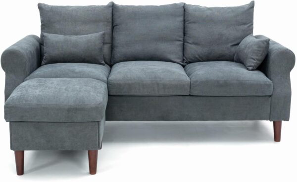 Panana Convertible Sectional Sofa Couch, L-Shaped Couch 3-Seat Sofa with Ottoman Foostool, Couches for Living Room, Apartment and Small Space (Gray Linen, Rolled Arm) - Image 4