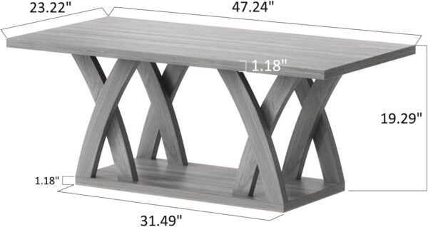 Farmhouse Coffee Table with Shelf, Wood Coffee Table for Living Room, Open Display Area,47” Grey - Image 2
