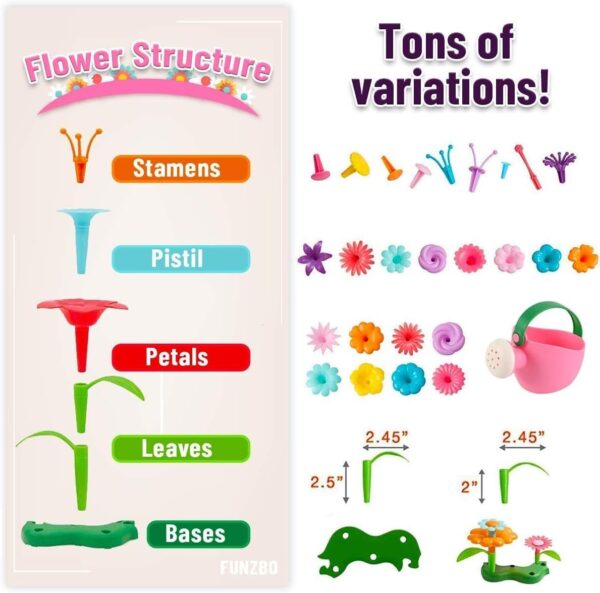 FUNZBO Flower Garden Building Toys for Girls - Toddler Toys for 3, 4, 5, 6, 7 Year Old Girls Gifts, Stacking Toys for Toddlers, Toddler Out Door Toys, Flower Building Toy Set, Girl Toys Age 4-5, 6-8 - Image 3