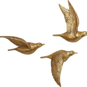 Deco 79 Polystone Bird Home Wall Decor Metallic 3D Sculpted Floating Wall Sculpture, Set of 3 Wall Art 10",10",10"H, Gold