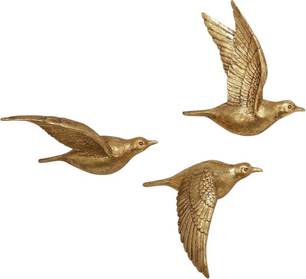 Deco 79 Polystone Bird Home Wall Decor Metallic 3D Sculpted Floating Wall Sculpture, Set of 3 Wall Art 10",10",10"H, Gold