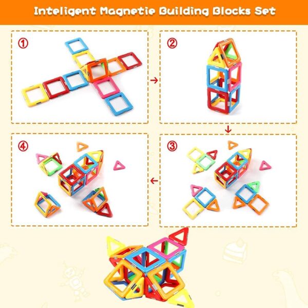 Coodoo Upgraded Magnetic Blocks Tough Tiles STEM Toys for 3+ Year Old Boys and Girls Learning by Playing Games for Toddlers Kids, Compatible with Major Brands Building Blocks - Starter Set - Image 5