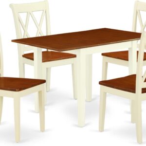 East West Furniture NDCL5-WHI-W Norden 5 Piece Room Furniture Set Includes a Rectangle Kitchen Table with Dropleaf and 4 Dining Chairs, 30x48 Inch, Buttermilk & Cherry