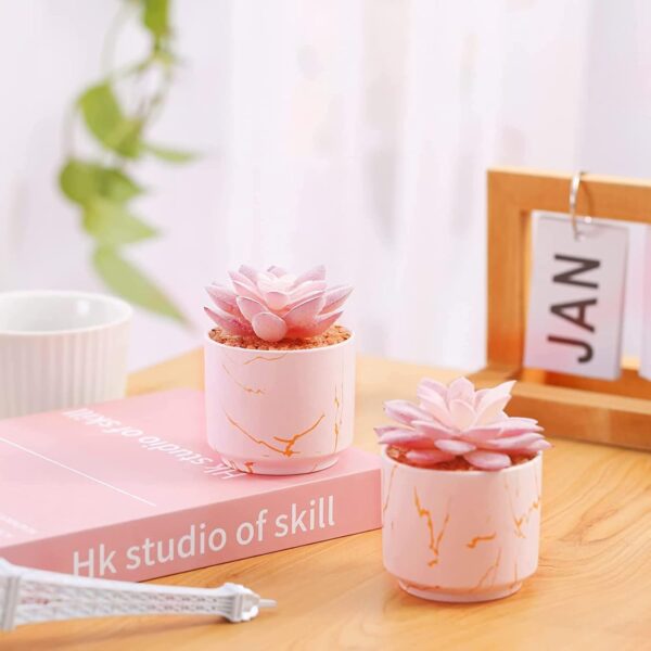 Succulent Artificial Plants,Cute Fake Succulents in 2 Pink Ceramic Pots,Small Fake Plants for Office,Table,Desk,Bathroom, Bedroom,Aesthetic Room Shelves Decor,Desk Decorations for Women Office - Image 2