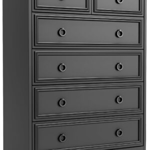 Modern 6 Drawer Dresser with Led Lights, Dressers for Bedroom, Tall Chest of Drawers Closet Organizers & Storage Clothes - Easy Pull Handle, Textured Borders Living Room, Hallway, Dark Rustic Oak