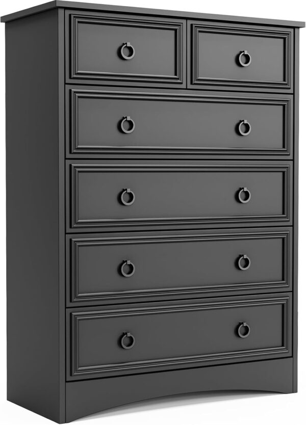 Modern 6 Drawer Dresser with Led Lights, Dressers for Bedroom, Tall Chest of Drawers Closet Organizers & Storage Clothes - Easy Pull Handle, Textured Borders Living Room, Hallway, Dark Rustic Oak