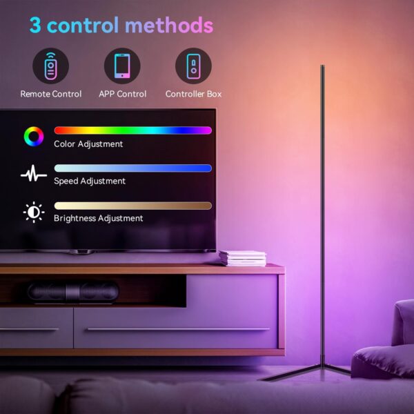 Corner Floor Lamp, 61" RGB Led Floor Lamp, Dimmable Ambient Lighting Corner Lamp, Music and Voice Sync, Color Changing Lamp with Bluetooth App and Remote Control for Living Room, Bedroom, Gaming Room - Image 3