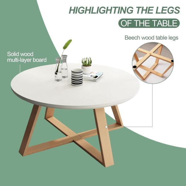 Mid-Century Round Coffee Table, with Wood Coffee Table Leg, Center Table Livingroom Table, End Table for Your Office, Study or Reception Area (A) - Image 5
