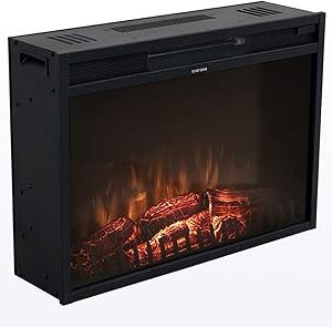Moscow Electric Fireplace Insert Heater 26 inch Standing Wall Fake Fire Place, Remote Control with Timer, 4 Flame Setting, Safty Protection, Black