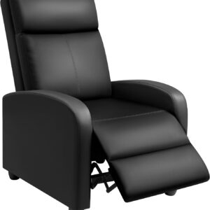 GUNJI Recliner Chair for Adults Modern PU Leather Adjustable Reclining Chair for Living Room Home Theater Seating with Footrest (Black)