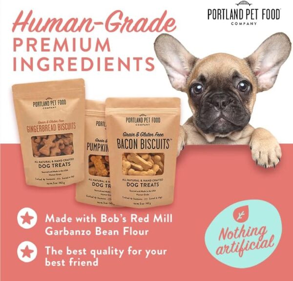 Portland Pet Food Company Healthy Dog Treats Variety 3-Pack - Grain-Free, Human-Grade, Gingerbread, Pumpkin and Bacon Dog Treats Multipack - Natural Dog Training Treats & Biscuits Made in the USA Only - Image 3