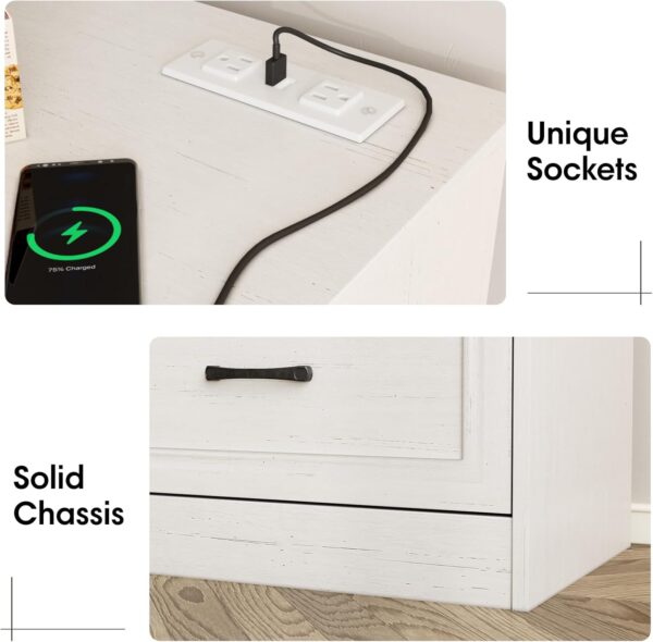 Fameill Dresser for Bedroom, 6 Drawer Wide Dresser Organizer with Charging Station, Tall Dresser for Hallway, Wood Dresser with Metal Handles, Woodgrain White - Image 3
