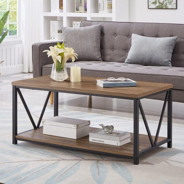 FOLUBAN Modern Coffee Table, Living Room Center Table with Storage, Wood and Metal Cocktail Table, Rustic Oak, 47 Inch - Image 3