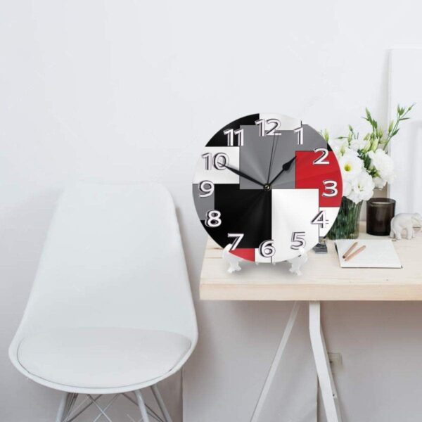 Geometric Decorative Wall Clock with Roman Numeral Hands White,Grey,Black and Red Irregular, Round Durable Lightweight Waterproof for Living Room Classroom Patio Bedroom - Image 4