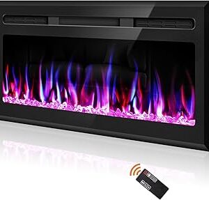 31 inch Electric Fireplace, Wall Mounted and Recessed Fireplace Linear Fireplace Insert with Remote Control, Adjustable Flame Colors, Timer,750w/1500w, Black