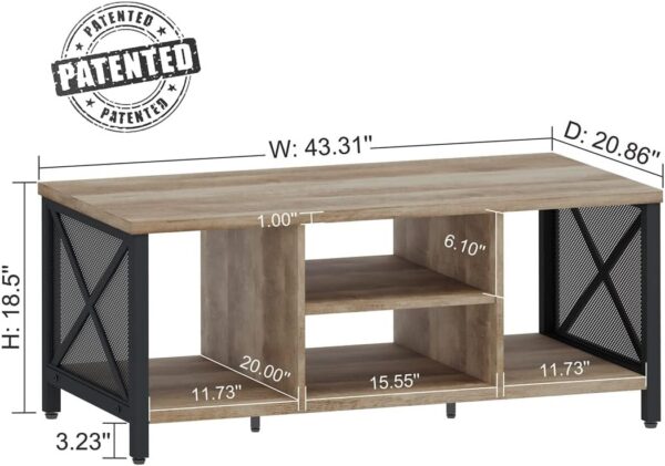 FATORRI Coffee Table for Living Room, Rustic Wood Center Table with Shelves, Farmhouse Rectangle Cocktail Tea Tables (Rustic Oak) - Image 2