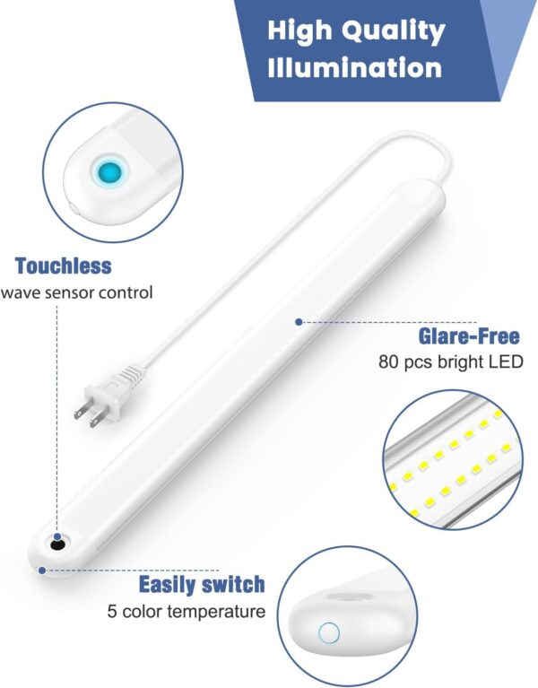 MYPLUS 16" Under Cabinet Lighting, Hand Wave Sensor Under Counter Lights with 5 Color Temps and Dimmable 600 Lumen, 80 LEDs Plug in Led Light Bar for Indoor,Kitchen,Cabinet,Counter - Image 5