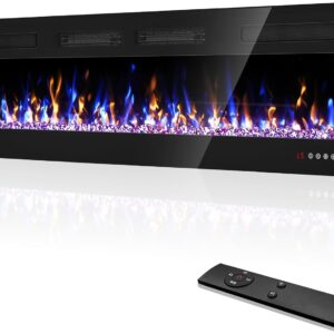 72” Recessed and Wall Mounted Fire Places Electric Fireplace with Remote Control, Toucn Screen
