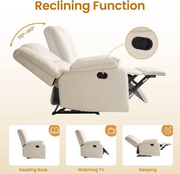 COHOME Manual Recliner Chair for Adults, Waterproof Leather Reclining Chairs for Small Spaces, Living Room Single Sofa Recliner with Overstuffed Arm and Back,Beige - Image 3