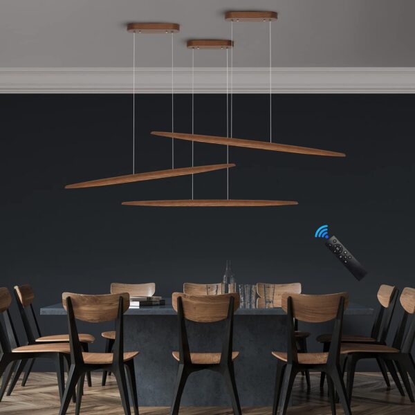 39" Wood Linear Pendant Light LED Dimmable Hanging Light Fixture Dinning Room Light Island Lights 24w for Dining Room Kitchen Island Bar Walnut Color - Image 4