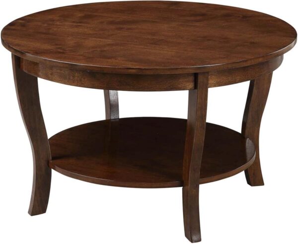 Convenience Concepts American Heritage Round Coffee Table with Shelf, 30(L) x 30(W) x 18"(H), Espresso