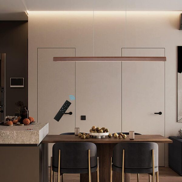 47.2" Wood Linear Pendant Light 34W Led Dimmable Dining Pendant Light Wood Kitchen Island Lights Ceiling Pendant Hanging Light for Dining Room Office studing Walnut Color(Ash Wood) - Image 7
