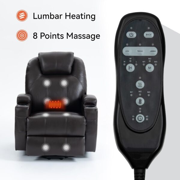 LUXLEN Power Lift Recliner Chair for Elderly, Heavy Duty Motion Mechanism with 8-Point Vibration Massage and Lumbar Heating, Two Cup Holders and USB Charge Port,Black - Image 6