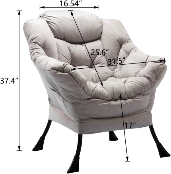 HollyHOME Modern Fabric Large Lazy Chair, Accent Oversized Comfy Reading Chair, Thick Padded Cozy Lounge Chair with Armrest, Single Steel Frame Leisure Sofa Chair for Living Room, Bedroom, Dorm, Grey - Image 3
