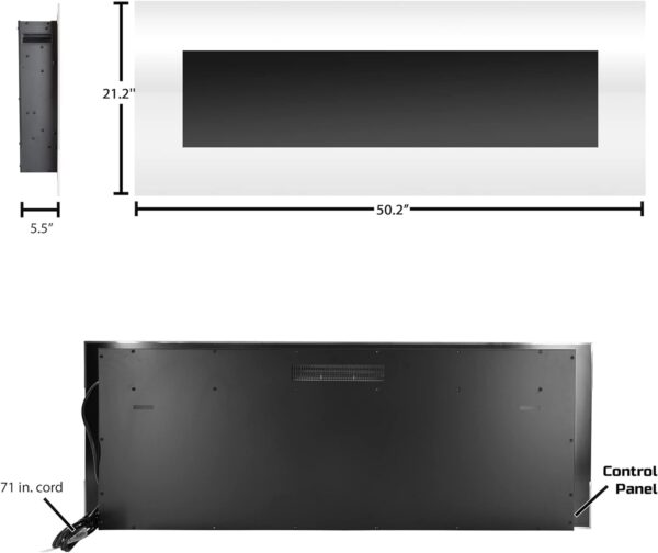 Northwest 50-Inch Wall Mounted Electric Fireplace - Heat-Free Decor with Color Changing LED Flames, Media Options, and Remote Control (White) - Image 7