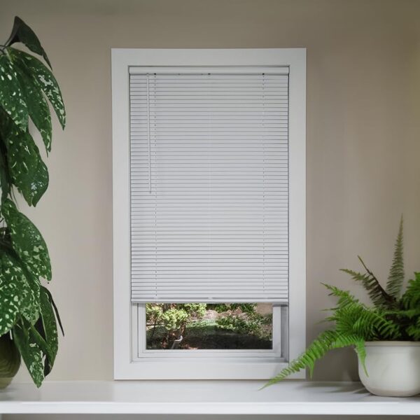 Vinyl Mini Blinds 1-Inch Cordless Room Darkening Blind for Windows - Starting at $9.97 - (Over 1,400 Custom Sizes) Vinyl Blinds, Mini Blinds, Window Blinds Cordless, White - 21.25" W x 36" H