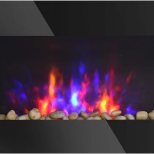 HOMCOM 28.5" 1500W Electric Wall-Mounted Fireplace with Flame Effect, 7 Color Background Light, Black