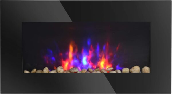 HOMCOM 28.5" 1500W Electric Wall-Mounted Fireplace with Flame Effect, 7 Color Background Light, Black