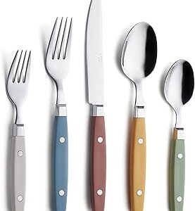 ANNOVA Silverware Set 20 Pieces Stainless Steel Color Handle With Rivet/Retro Flatware - 4 x Dinner Knife; 4 x Dinner Fork; 4 x Salad fork; 4 x Dinner Spoon; 4 x Dessert Spoon (Morandi Mix, 20 Pieces)