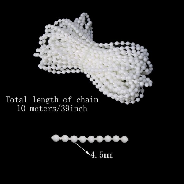 MEETOOT Blinds Pull Bead Chain Repairer Kit 10 Meter 10.94 Yards Plastic Roller Blind Roman Vertical Shade Beaded Chain Pull Cord Window Curtain Beads Rope with 10pcs Connectors, White - Image 2