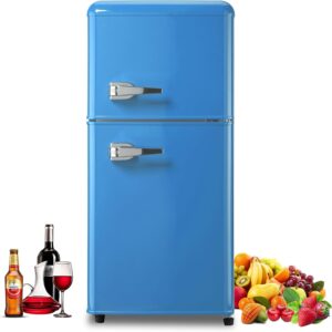 Mini Refrigerator with Freezer 3.5 Cu.Ft, Small Refrigerator with 7 Settings Temperature, Adjustable Shelves, 2 Doors, Low Noise, Mini Fridge for Apartment, Bedroom, Office, Dorm Blue