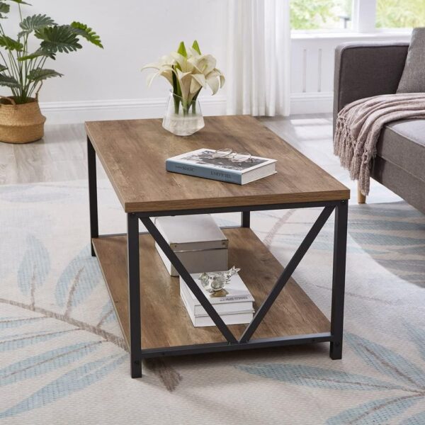 FOLUBAN Modern Coffee Table, Living Room Center Table with Storage, Wood and Metal Cocktail Table, Rustic Oak, 47 Inch - Image 7
