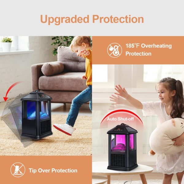 Electric Fireplace Heater with Remote 1500W Portable Freestanding Stove Heater Realistic Flame Effect 7 Colors& 3 Brightness for Indoor Use Overheating and Tip-Over Safety - Image 5