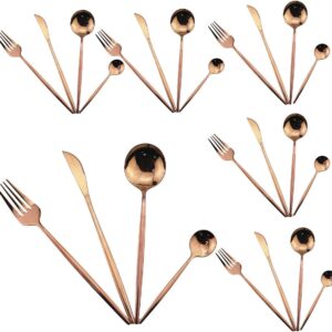 Mirror Polished Silverware Set, Gugrida 24-Piece 304 Stainless Steel Copper Flatware Sets Including Fork Spoons Knife Tableware Reusable Utensils Cutlery Utensil Set Service for 6 (Rose Gold)
