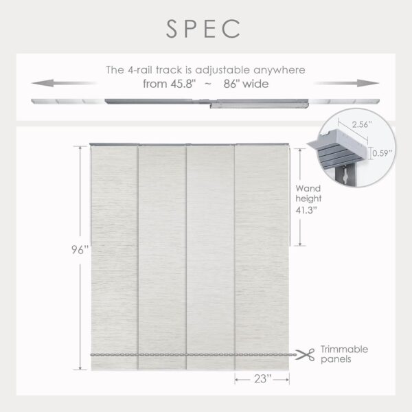 GoDear Design Thermal Insulated Adjustable Vertical Blinds 45.8"- 86" W x 96" H, Extendable Blind for Sliding Glass Door, Grayish Metallic Luster Trimmable Natural Woven Sliding Door Curtain, Mica + - Image 4